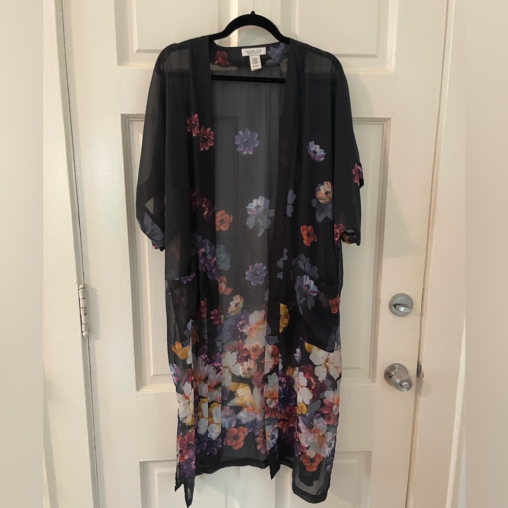 Swim coverup - black sheer floral